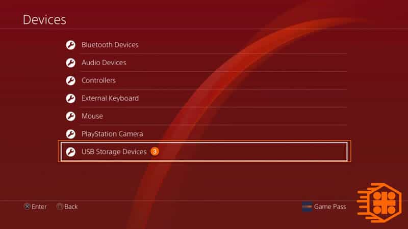 بخش USB Storage Devices برای مشاهده هارد متصل به کنسول