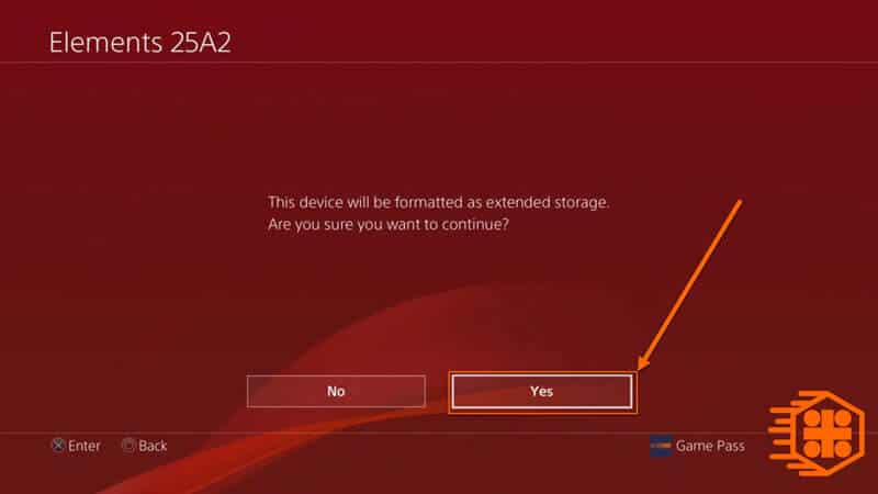 انتخاب گزینه YES برای مرحله نهایی فرمت کردن هارد اکسترنال در PS4