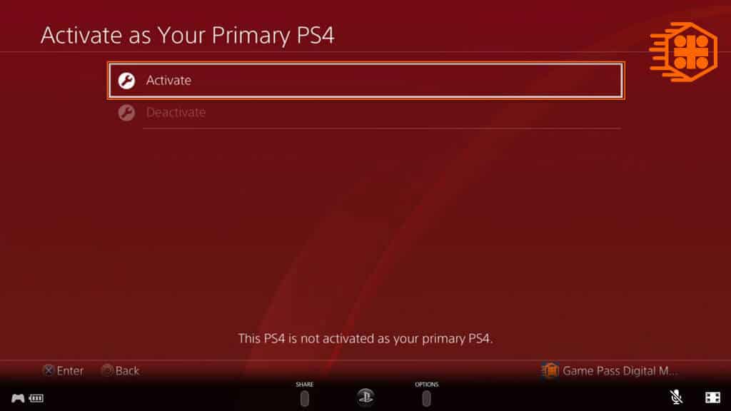 انتخاب گزینه Active برای اصلی کردن اکانت شریک خود به عنوان اکانت اصلی PS4