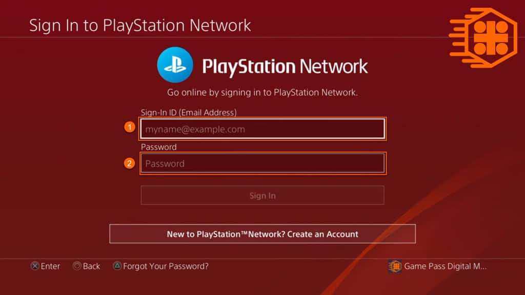 وارد کردن نام کاربر و کلمه عبور برای وارد شدن به اکانت پلی استیشن برای Share بازی های PS4