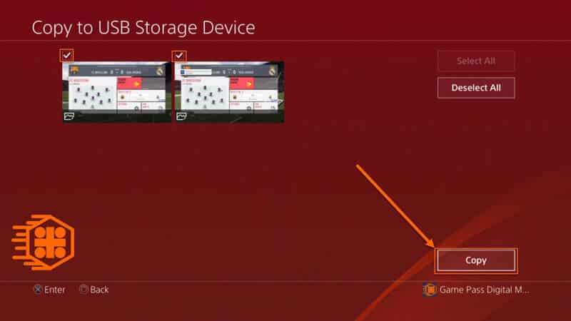 Select Copy for transfer Screenshot and Video Clips on PS4 to USB Storage