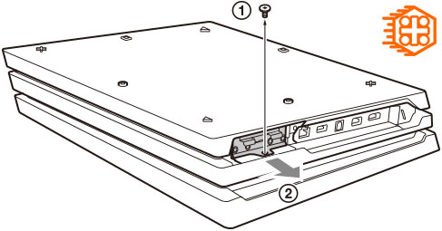 باز کردن پیچ برای جدا سازی سینی هارد درایو از کنسول در پلی استیشن 4 پرو