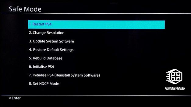صفحه Safe Mode برای نصب فریمور یا سیستم عامل پلی استیشن بر روی پلی استیشن 4