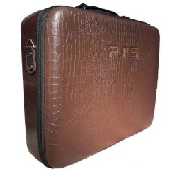 خرید کیف ضد ضربه PS5 طرح چرم قهوه‌ای