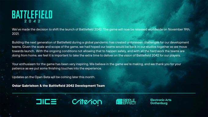 تاخیر در عرضه بازی Battlefield 2042 تا نوامبر 2021