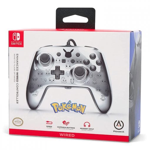 خرید کنترلر با سیم PowerA Enhanced مخصوص Nintendo Switch طرح Pikachu Black and Silver