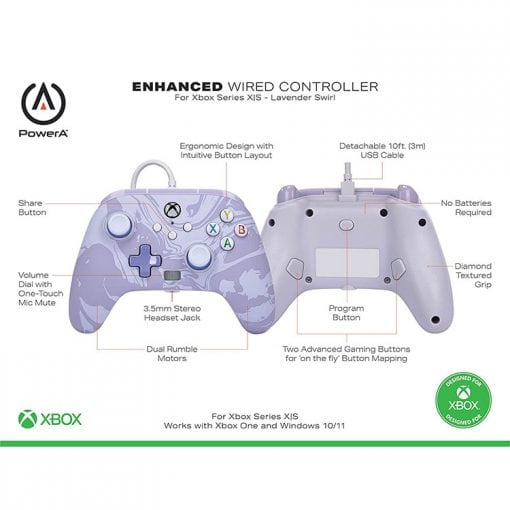 خرید کنترلر با سیم PowerA مخصوص Xbox رنگ Lavender Swirl