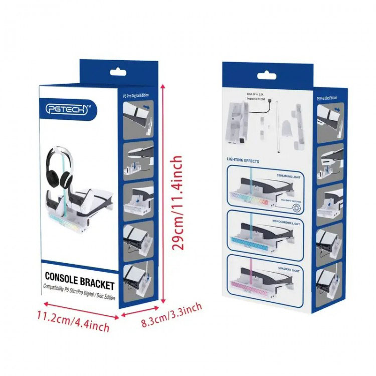 PGTECH-RGB-charging-stand-for-ps5-slim-pro-white-gallery02 خرید پایه شارژر افقی PGTECH RGB مناسب PS5 Slim سفید