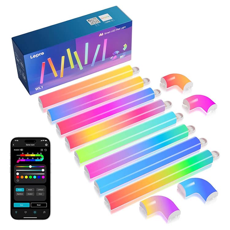 Lepro-WL1-AI-Smart-RGB-Wall-Lights-with-LightBeats-Music-Sync-8Pcs خرید پنل روشنایی هوشمند 8 قطعه Lepro WL1 AI Smart RGB